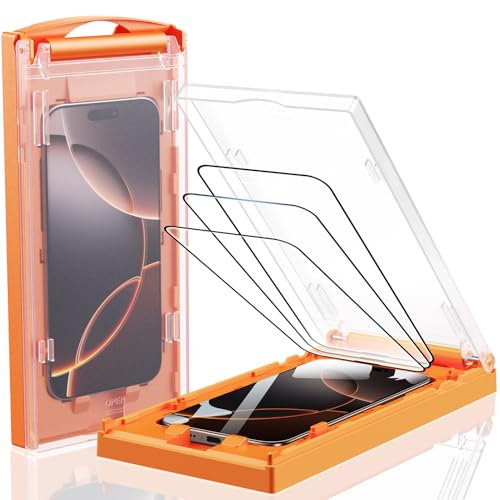 MRGLAS 4 Pièces Verre Trempé pour iPhone 16 Pro Max, Dépoussiérage Automatique, Dureté 9H Vitre Anti-Rayures, Protection écran pour iPhone 16 Pro Max, Ultra Clair, Sans Bulles