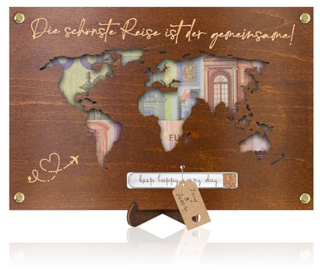 Geldgeschenk Hochzeit, Weltkarte aus Holz Hochzeitsgeschenk, Hochzeitsgeschenke für Brautpaar, Geldgeschenke Verpackung (Weltkarte)
