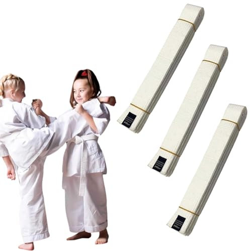 Hachera 3 Stück Karate Gürtel Weiß Kinder, Taekwondo Belts Professioneller, Karate Gürtel Weiß 260cm, Kampfsport Sport Gürtel, Für Karate, Judo, Taekwondo, Jujutsu, Kickboxen, Ninjutsu(Weiß)