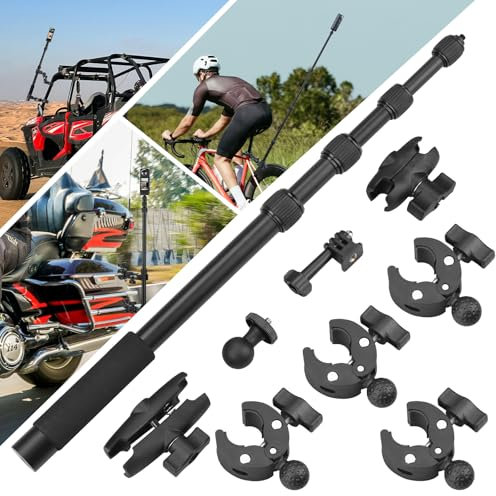 BRDRC Motorcycle Mount for Insta 360 X4, Bike Handlebar Clamp Mounts 59 Invisible Selfie Stick Bundle Kit for Insta360 X4 X3 X2 X ONE RS R Go 3S Ace Pro, for GoPro Camera Accessories