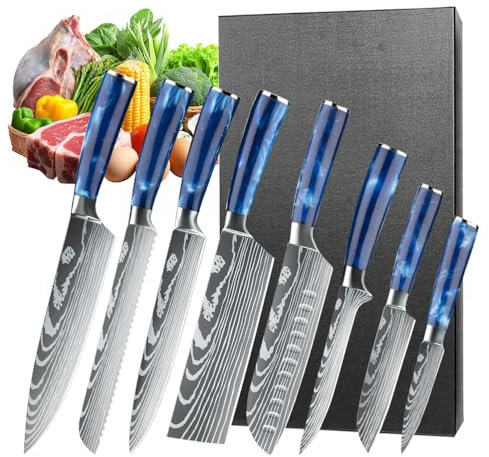 MDHAND Set de Couteaux de Cuisine,Couteaux de Cuisine 8 pièces tranchants en acier inoxydable avec manche ergonomique,Set cadeau parfait pour les cuisiniers professionnels et débutants