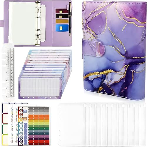 Retoo Budgetplaner Finanzplaner Binder zum Geld sparen A6 Planner Budgetplaner mit Sparchallenges Personalisierung Erweiterung Organizer mit Folien Zubehör Set Sparen mit Umschlagmethode Leder mehrfar