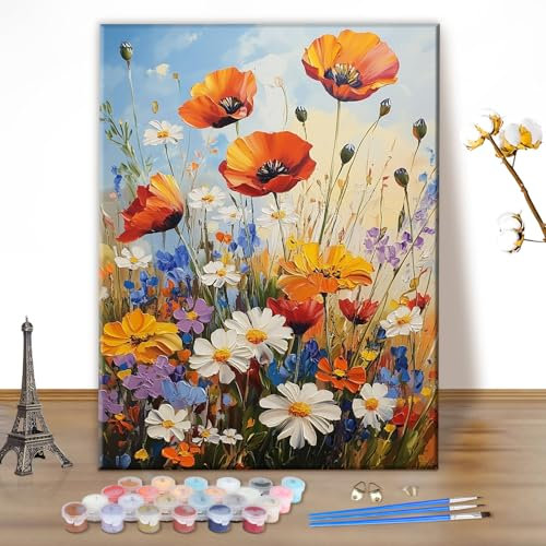 MEIYUDA Peinture par Numero Adulte, Inflorescence Fleur DIY Peinture à l'huile par Numéros sur Toile Artisanat avec Pinceaux Peintures Acryliques, Decoration Maison Cadeau 30x40cm(sans Cadre)