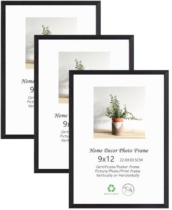 LYYYXGYP 3er Set Bilderrahmen Schwarz Holz Fotorahmen Natur Massivholz Galerie Malerei Diplom Poster Rahmen mit Plexiglas für Wand und Tischplatte Display 22,9 x 30,5 cm
