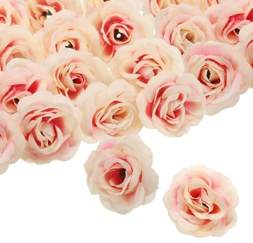 QUARKZMAN 50pz Teste di Fiori di Rosa Artificiali, 1.2 Rose Finte in Seta Mini Rose Fiori Artificiali All'Ingrosso per Bouquet da Sposa Fai da Te, Centrotavola per Feste Decorazioni, Rosa