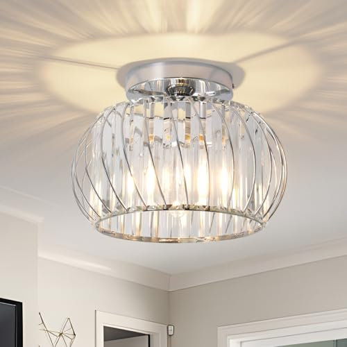 Hudi Fyier Modern Crystals Ceiling Lighting Fixtures, Chrome Ceiling Lamp Diameter 29cm, Semi Flush Mount Ceiling Light for Bedroom Kitchen Hallway Dining Rooms Living Rooms