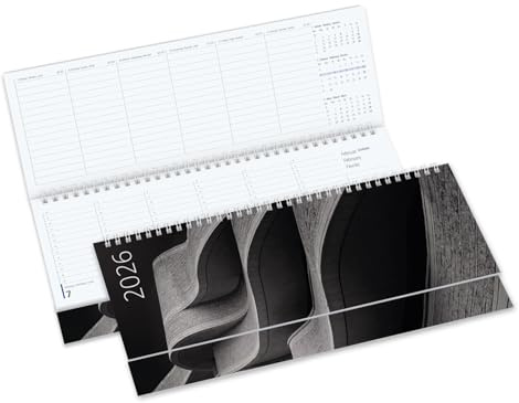 Timr Tischkalender 2026 quer - Wochenkalender querformat - Tischquerkalender 1 Woche auf 2 Seiten D - GB - F I Kalender Motiv Schwarz I tr361