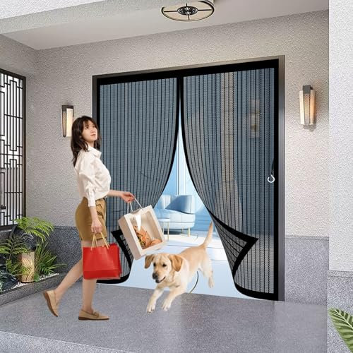 Zanzariera Magnetica per Porta 233 x 255 cm Anti-Zanzare Anti-Mosche, Rete Fine Tenda Zanzariera Porta Finestra Facile da Installare con Nastro Adesivo, Nero