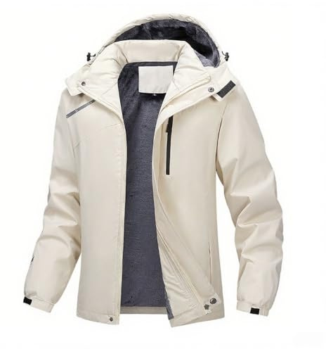 Zerdutera Winterjacke Herren Wasserdicht Warme Skijacke Wasserabweisende Winddichte Jacke Mit Abnehmbarer Kapuze Für Wandern Camping Apricot 2XL
