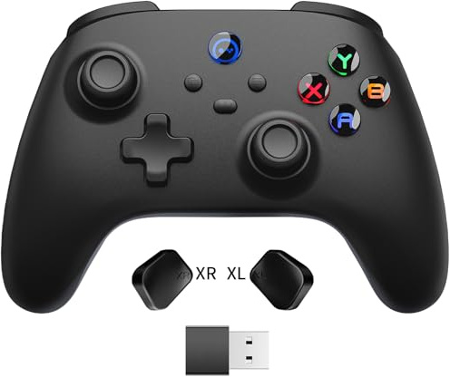 Manette PC Sans Fil 2.4G pour Windows/Android/Steam Deck, Manette Gaming PC avec Joysticks et Gâchettes à Effet Hall pour iPhone/Switch 2 avec 8 Couleurs RGB/Turbo/Boutons Programmables - Noir