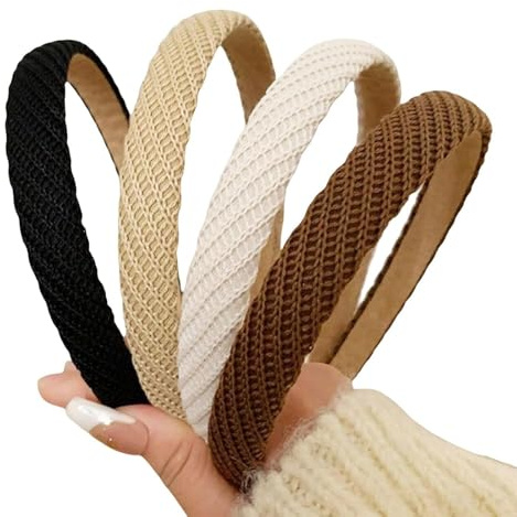 Set di 4 cerchietti per capelli da donna, eleganti fasce per capelli e fasce per tutti i giorni, ufficio e feste, fascia leggera in nero, beige, caffè e marrone, versatile e ideale come regalo