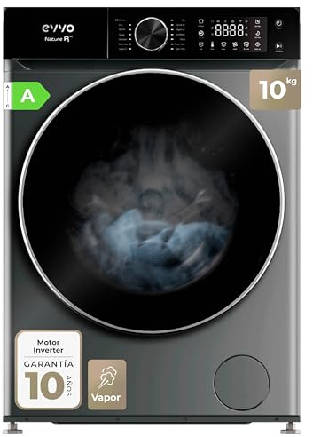 EVVO Lavadora NATURE R (Color) - 10 Kg, 1400 RPM, CLASE A - Vapor Higienizante, Tambor ePROTECT Diamante, Motor Inverter
