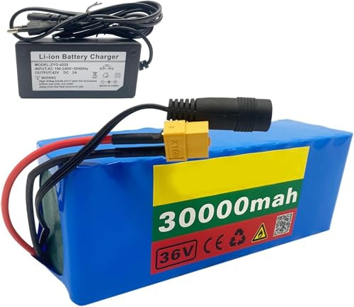 Caimcie Batteria per Bicicletta elettrica 36V 30Ah Batteria al Litio per Bici elettrica 10S3P con caricabatteria Batteria al Litio Batteria per Scooter 36V per Motori da 250W~1000W T+DC