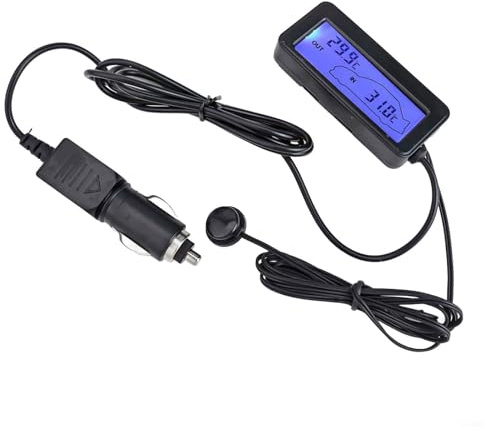 SiSinkal Termometro digitale LCD per auto, 12 V, con indicatore di temperatura interno ed esterno, display retroilluminato blu, cavo sensore da 1,5 m per il monitoraggio del clima del veicolo (blu)