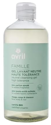 Avril Gel Lavant Neutre Haute Tolérance Bio – Nettoyant Doux Corps & Cheveux, Sans Parfum, Vegan, Certifié Cosmos Organic – 500 ml