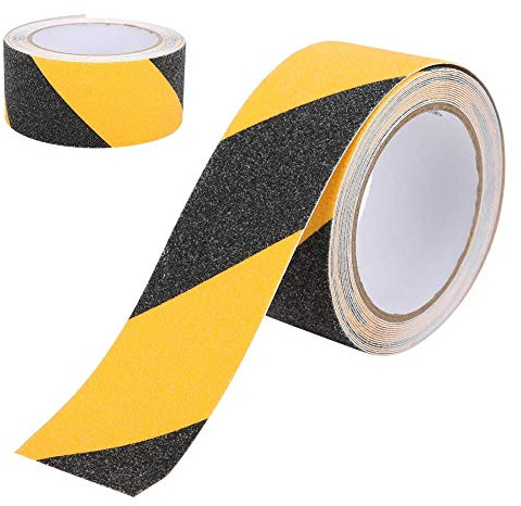HERCHR Bande de Sécurité d'Avertissement de Ruban de Danger Jaune Noir, Longueur 5 m/16,4 pieds Largeur 50 mm/2 po Rouleau de Ruban Adhésif Antidérapant PVC pour Marquage au Sol