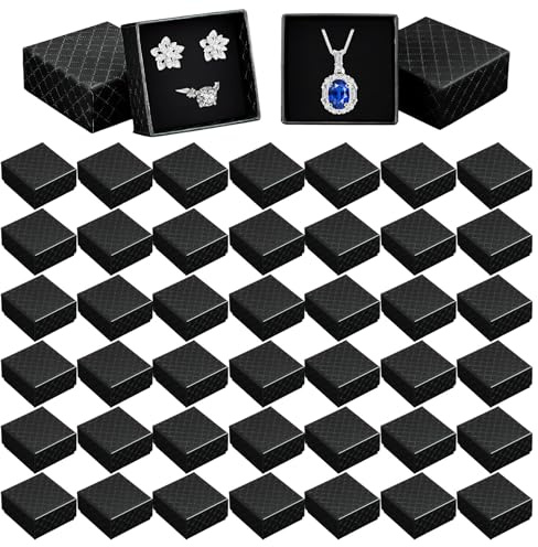 96 Stück Schmuck Geschenkboxen Klein Kraft Karton Schmuckboxen mit Deckel und Schaumstoffeinlage für Halskette Ohrringe Armband Ring Verpackung Display (Schwarz)