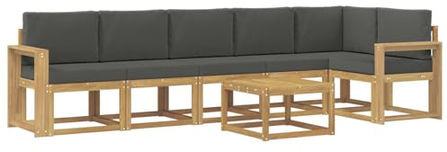 vidaXL Outdoor-Sofagarnitur 7 pcs Weiß und Anthrazit Polyester, Modernes Garten-Sofa Set, wetterfestes Möbel, Sektional für die Terrasse, Akazienholz, Entspannung im Freien