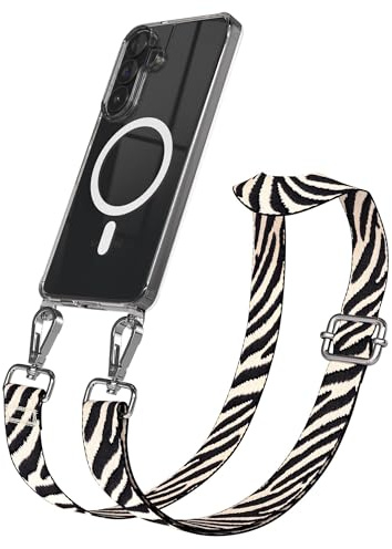 EAZY CASE Handykette - Verstellbares Taschenband kompatibel mit Galaxy S26 Plus, Schulterriemen, Handykordel mit Silikon Hülle, Qi Charging kompatibel, Umhängetasche, Braun Silber