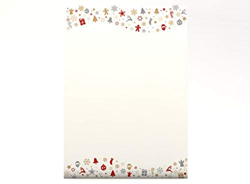 Weihnachtsbriefpapier | Weihnachtsfiguren | 50 Blatt weihnachtliches Motivpapier DIN A4 | Briefpapier