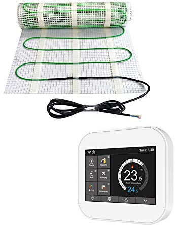 Elektrische Fußbodenheizung 200Watt WiFi Thermostat Elektrisch TWIN Technologie, Größe der Fläche:2.5 m² (ID5325), Thermostat:weiß
