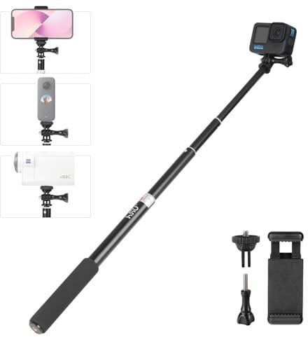 HSU Extendable Selfie Stick, Waterproof Hand Grip for GoPro Hero 13/12/11/10/9/8/7/6/5/4/3, Handheld Monopod Compatible with Cell Phones and Other Action Camera