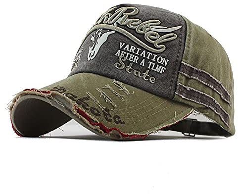 YULOONG Vintage Baumwolle Baseball Cap Fashion Washed Denim Retro Ausgefranste Kante Sonnenhut Bestickter Trucker Hut Klassische Sport Casual Cap Einstellbare Größe für Männer Frauen (A-Khaki)