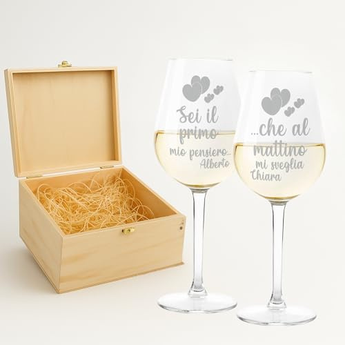 fashwork - Coppia Calici Vino Personalizzabili Frase Esatta, Calici Personalizzati da 50 cl, bicchieri vino rosso o prosecco - Idee Regalo Anniversario, Regalo Matrimonio e scegli la scatola regalo