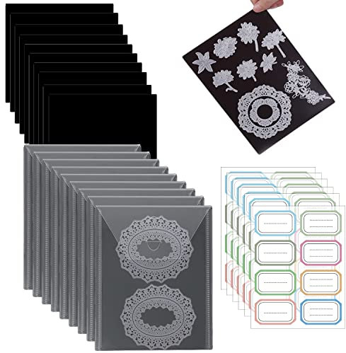 26 Stück/Set 10Gummi-Magnetbögen, 0,5 mm Dicke, mit 10transparenten Stempel-Aufbewahrungstaschen, 6 offen 48 Etiketten Aufkleber, e Umschläge, Stanzformen, Schablonen-Organizer für Kartenherstellung