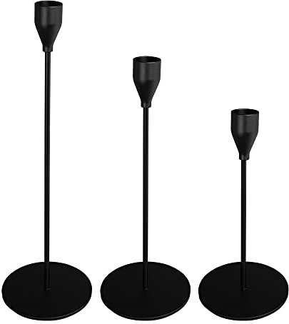 Ideen mit Herz Kerzenhalter für Stabkerzen | Kerzenständer in 23 cm, 28 cm und 33 cm Höhe | Fuß Ø 10cm | 3 Stück (schwarz)