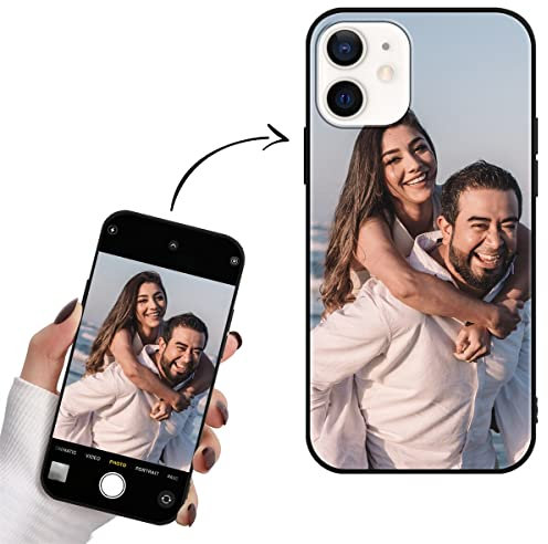 Yoedge Personalisierte Handyhülle für Apple iPhone 12/12 Pro Hülle Selbst Gestalten Eigenem Foto Bild Text Personalisiert Case Individuelle Geschenk Schutzhülle Schwarz Cover für iPhone 12 Pro 6,1