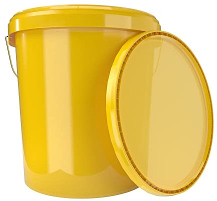 Eimer mit Deckel 16 Liter Gelb - lebensmittelecht luftdicht und stabil, Leer Eimer mit Griff und Verschluss Deckel für Lebensmittel Chemie Wand Farbe Waschpulver Klebstoffe geeignet