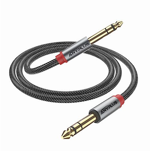 ANYPLUS Cavo Chitarra Elettrica,【2M】 Cavo Audio Jack 6.35mm a 6.35mm Stereo Treccia di Pesce Cavo TRS 1/4 Cavo Jack Chitarra per Strumenti, Basso Elettrico, Tastiera, Amplificatore,Mixer Audio