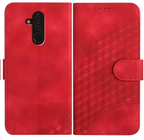 JayModCase Funda para Huawei Mate 20 Lite, Flip Leather con Tarjetas y Cartera Soporte Plegable Cáscara de TPU Cierre magnético para Mate 20 Lite (Rojo)