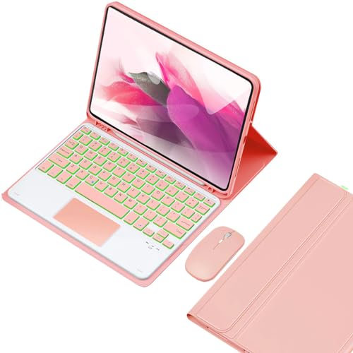 VLEAQC Custodia con Tastiera e Mouse per Samsung Galaxy Tab A8 10.5 Pollici 2022, Tastiera Bluetooth Wireless Rimovibile retroilluminata, touchpad Intelligente, Leggera con portapenne,Rosa