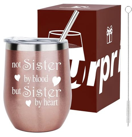 DONGSHANGIFT Nicht Schwestern durch Blut, sondern Schwestern durch Herz Geschenk für Frauen Mädchen Schwester beste Freundin,Freundschaft Geschenke,Sister Geburtstagsgeschenk,350ml Edelstahl Becher