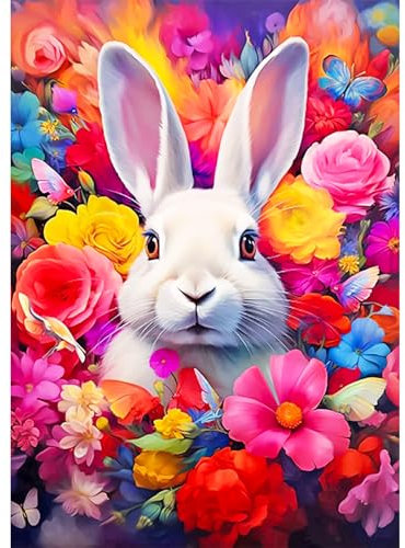 AIRDEA Weißes Osterkaninchen Diamond Painting Kits für Erwachsene, DIY 5D Diamond Art Paint mit runden Diamond, Full Drill Gem Art Painting Kit für Home Wall Decor Geschenke 30x40cm