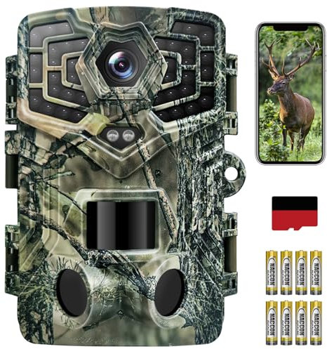 EUKI Wildkamera mit Bewegungsmelder Nachtsicht,2,7K 48MP Wildtierkamera WLAN mit Handyübertragung App,0,2s Tierkamera,No Glow Infrarot Nachtsichtkamera Outdoor,IP66 Wasserdicht,32GB SD Karte und Akku