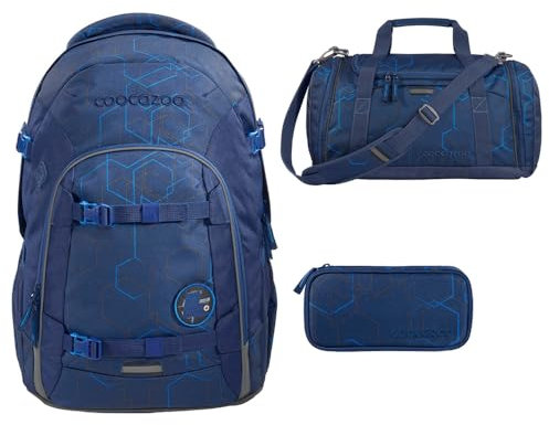 coocazoo JOKER Schulrucksack-Set 3tlg inkl. Sporttasche und Schlamperbox (Blue Motion)