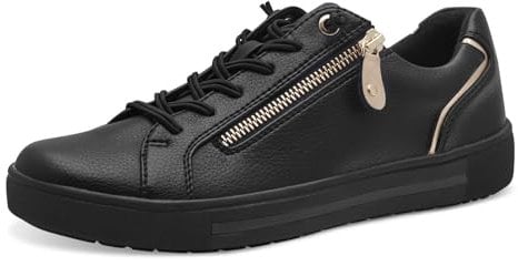 Jana Damen Sneaker flach mit Reißverschluss Vegan, Schwarz (Black/Gold), 38 EU