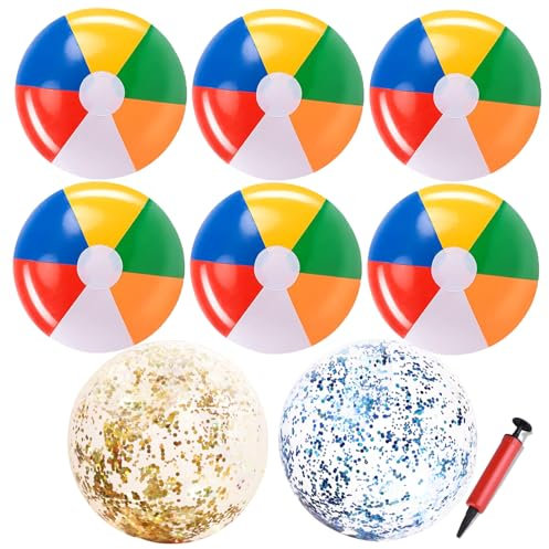 MQVXT Wasserball,8 Stück Aufblasbare Wasserbälle,Beachball in Regenbogenfarben, Aufblasbare Glitter Wasserbälle für Sommeraktivitäten im Freien, Wasserspiele,Schwimmbad-Strandparty