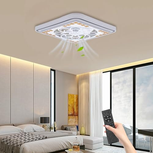 Leise Deckenventilator mit 3 Farben Dimmbar Beleuchtung, 2 Stück 32W LED Lampe ohne Lampenschirm mit Ventilator (6-Gänge), Deckenleuchte Ventilator mit Fernbedienung für Wohnzimmer Schlafzimmer