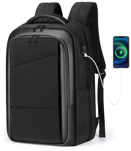 FENRUIEN Laptop Rucksack Schulrucksack Schwarz 15,6 Zoll Erweiterbarer Business Rucksack Herren Laptoptasche für Herren und Damen Reisetasche mit USB-Ladeanschluss