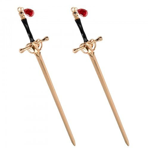 2 Pcs Schwert Haarnadeln, Chinesische Stil Damen Haarstab Haarstäbchen Elegant, Vintage Haargabel Einfach für Frauen Mädchen, Schöne Haarschmuck für Feste Frisur Haar Dekoratives (Gold + Anhänger)