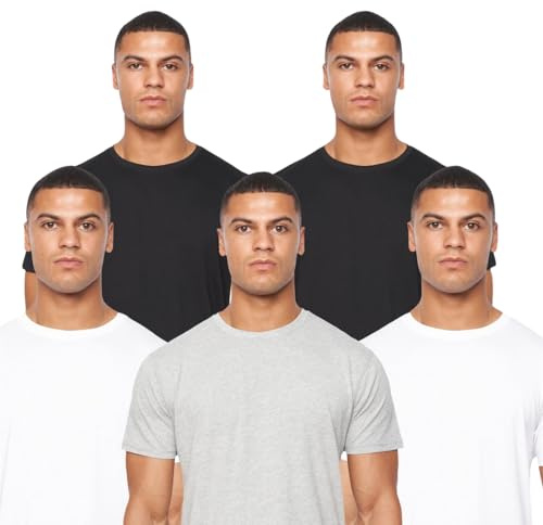 Duck and Cover - Mens 5 Pack 'CAPLAZ' Multipack T-Shirts Short Sleeve Crew Neck Tees (L, Assorted)