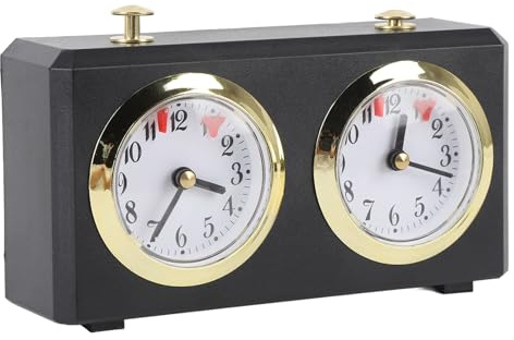 Tbest Mechanische Schachuhr, Vintage-Analog-Schachuhr, große Zifferblätter, Aufzugsmechanismus, Weiqi-Wettbewerbe (schwarz)