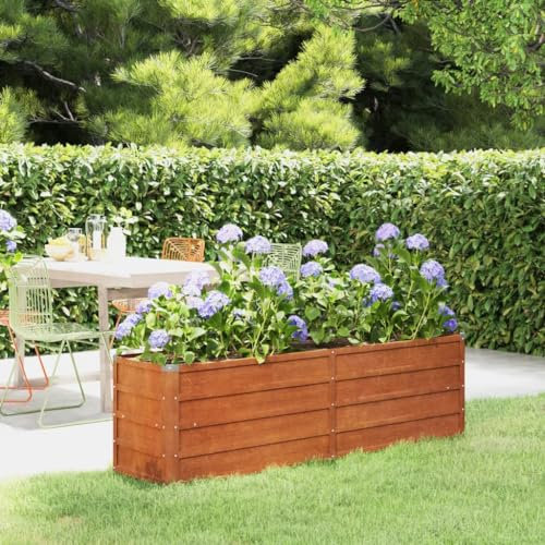 Baziroo Außenbereich Blumenkübel Hochbeet 160x40x45 cm Cortenstahl Gemüsebeet Gartenbeet Metall Blumenbeet Raised Bed Pflanzkübel für Draußen Pflanzbeet Kräuterbeet Pflanzenbeet Rostig
