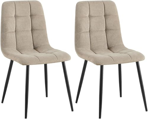 CLP 2er Set Esszimmerstuhl Tilde, Küchenstühle gepolstert mit gestepptem Bezug, Polsterstühle mit Metallgestell, bis 150 kg belastbar, Farbe:Taupe, Material:Cord