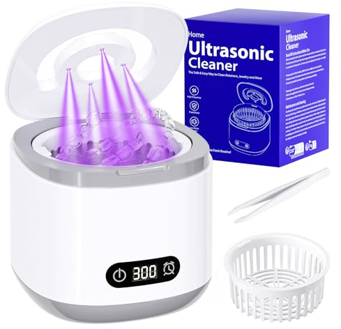 Estefanlo Pulitore ad ultrasuoni, 45 kHz, con timer automatico digitale a LED, 200 ml, con 3 modalità di pulizia per protesi, allineatori, paradenti, guardia notturna