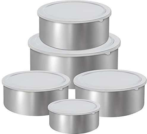Kurtzy Edelstahl Dose mit Deckel - Edelstahl Behälter mit Deckel (5er Pack) - Wiederverwendbares Brotdosen Set mit Auslaufsicheren Deckel - Metall Brotdose Müsli Dose - Brotdose Edelstahl Kinder